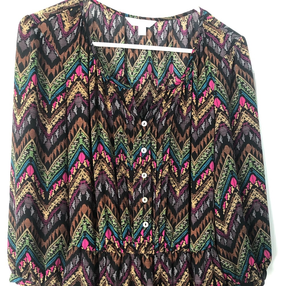 Cinched Waist V-Neck Tribal Print Dress